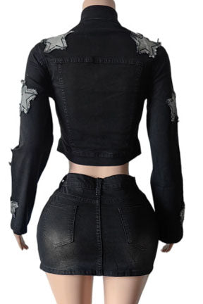 Star Patch Denim Skirt Set