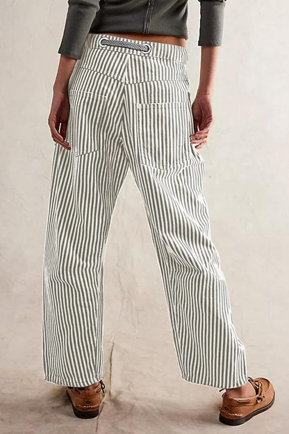 Loose Casual Striped Wide Leg Drawstring Trousers