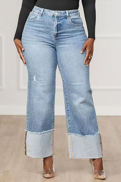 Wide Cuffed Straight Jeans