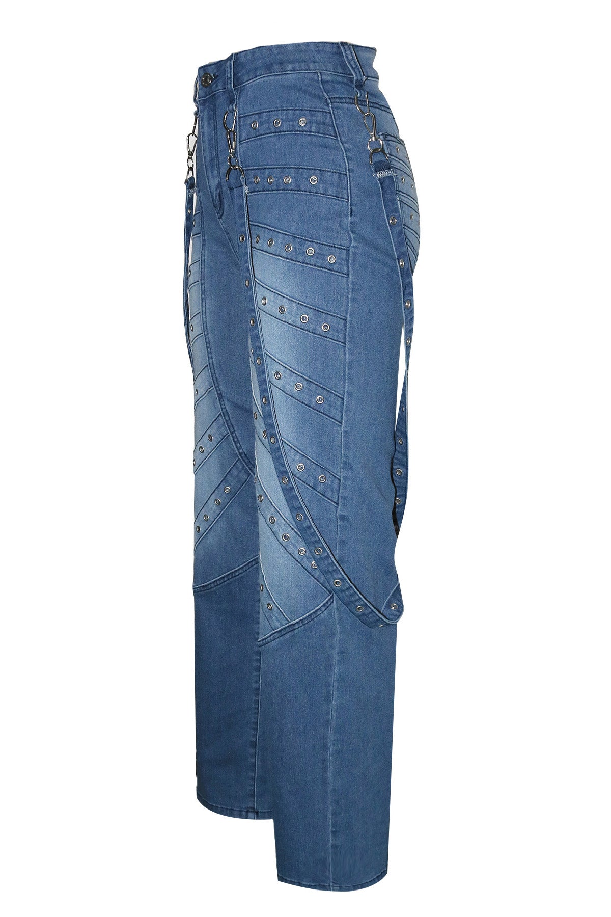 High Waist Metallic Studded Denim Jeans