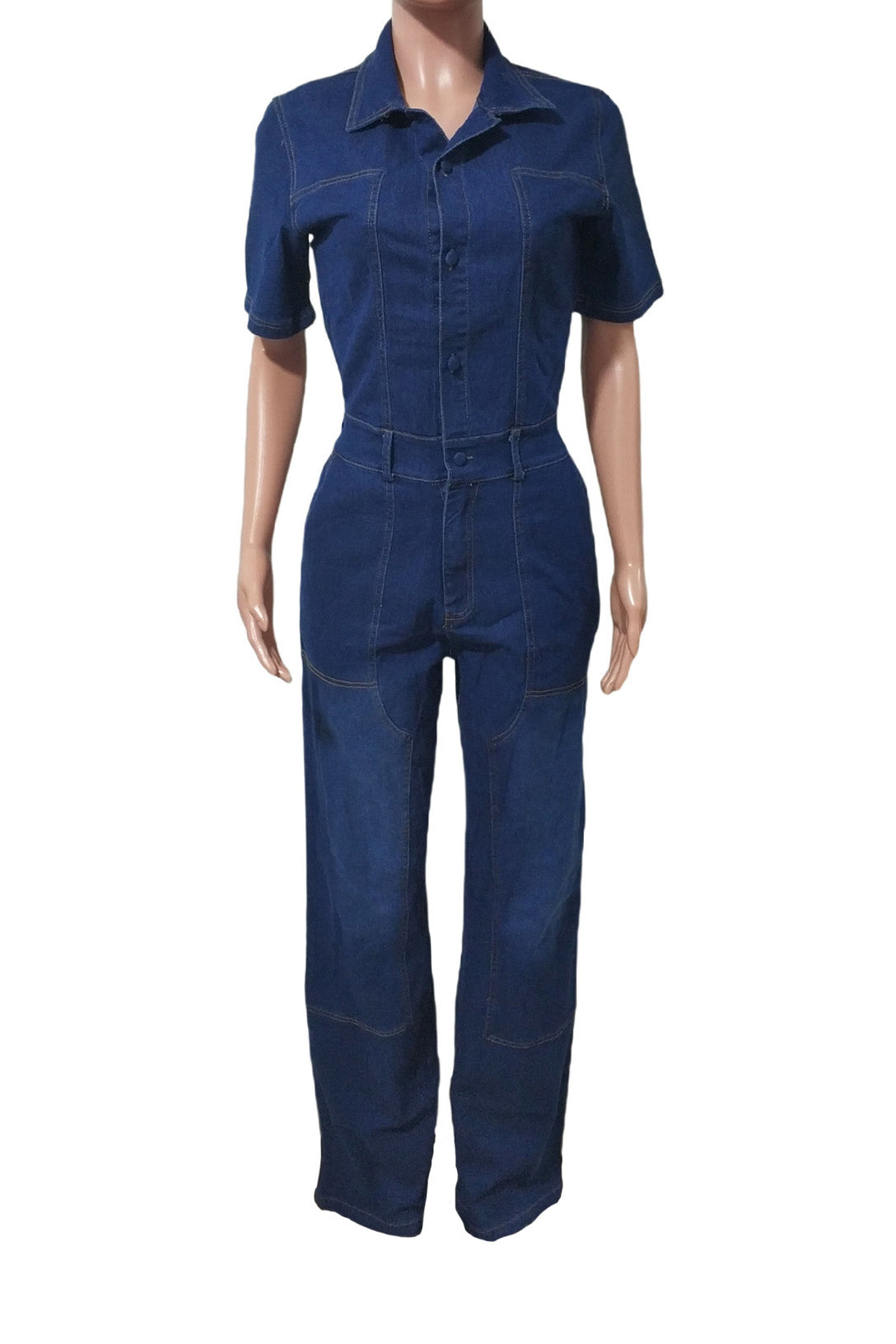 Denim Button-Front Carpenter Jumpsuit