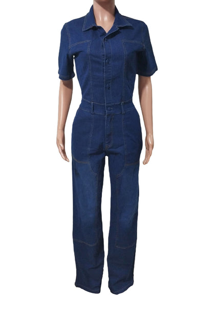 Denim Button-Front Carpenter Jumpsuit