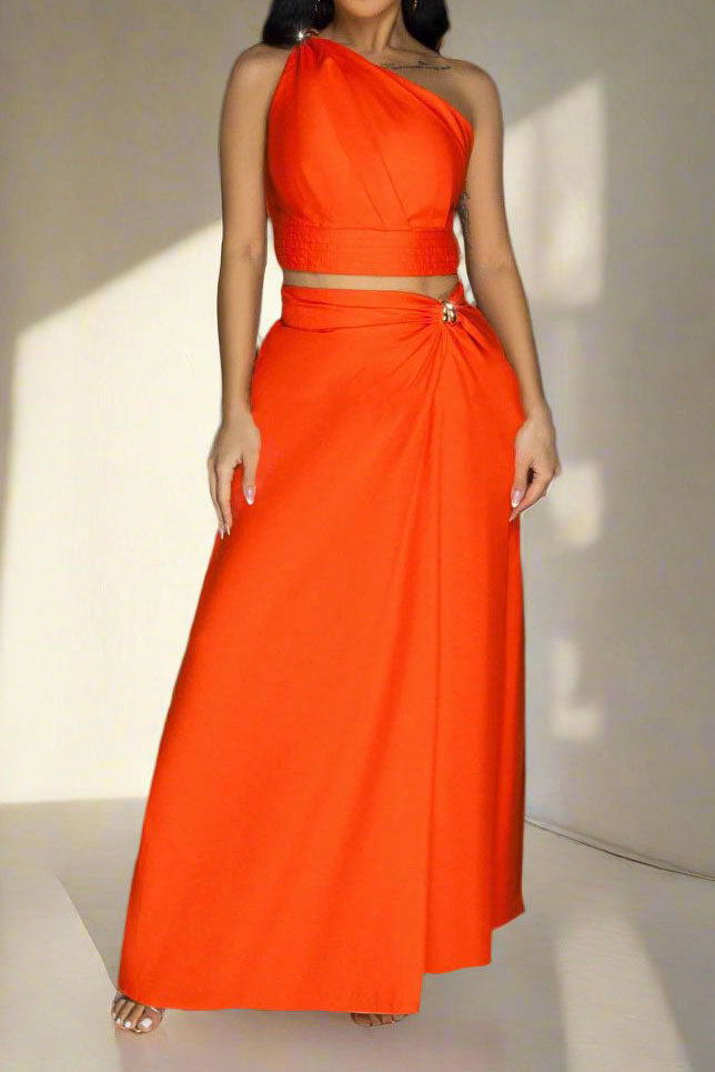 Slash Shoulder Slit Sleeveless 2 Piece Set