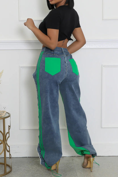 Striped Denim Jogger Pants