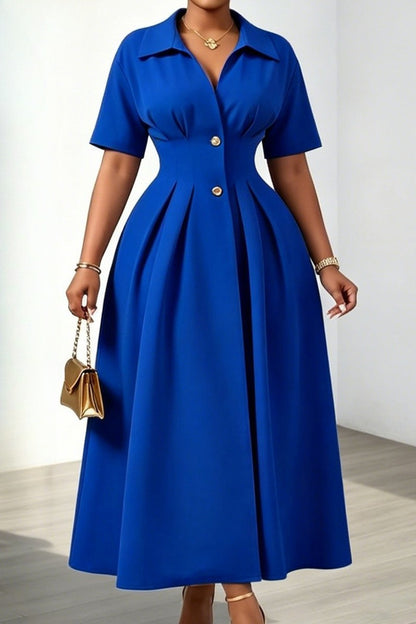 Tailored Collared Pleated A-Line Dress