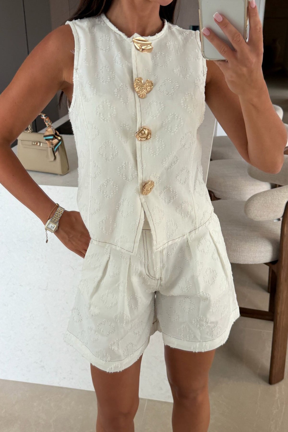Sleeveless Denim Shorts Two Piece Set