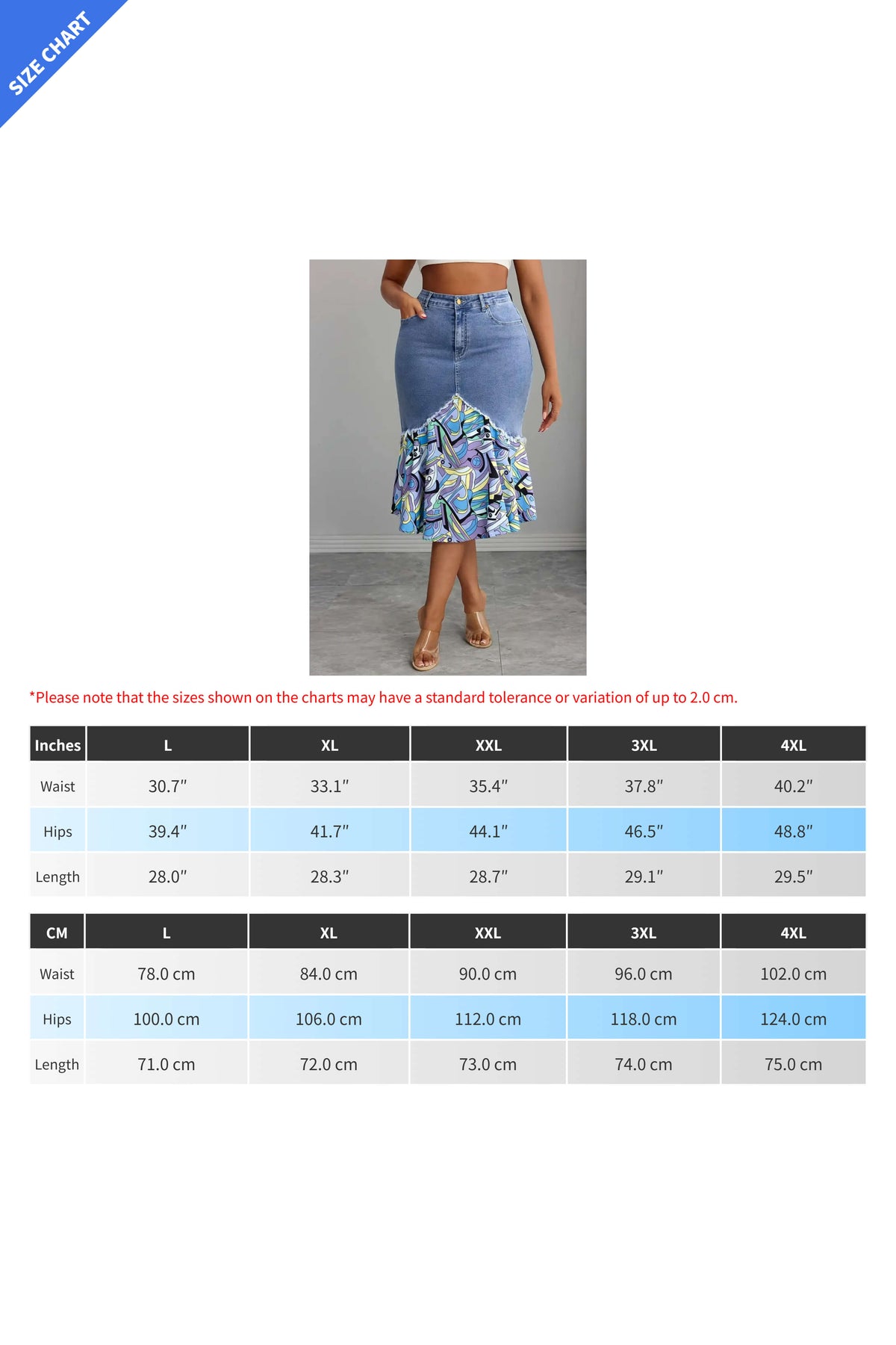 Plus Size Floral Patchwork Denim Skirt