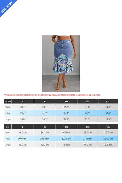 Plus Size Floral Patchwork Denim Skirt