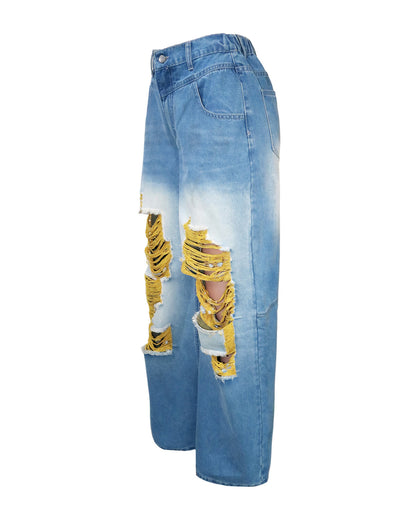 High-Waisted Distressed Wide-Leg Jean