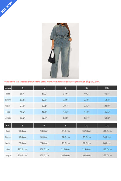 Stretch Denim Jumpsuit with Split Flare Legs