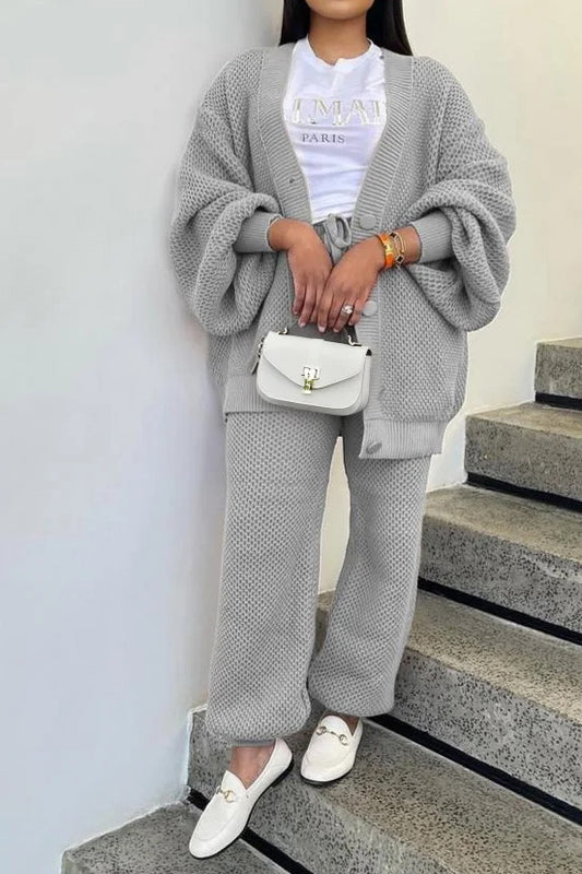Knit Button-Front Cardigan & Pants Set