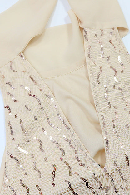 Ombre Sequin Halter Ruffle Mini Dress