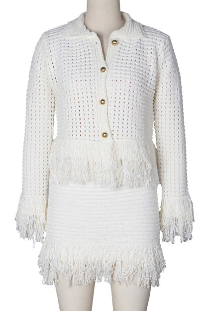 Knitted Fringe Skirt Set
