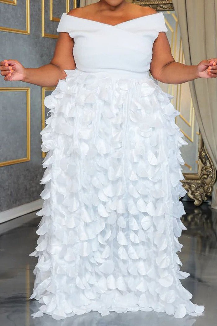 Plus Size Off Shoulder 3D Floral Maxi Dress
