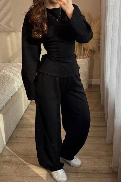 Tie-Waist Peplum Blouse & Trouser Set
