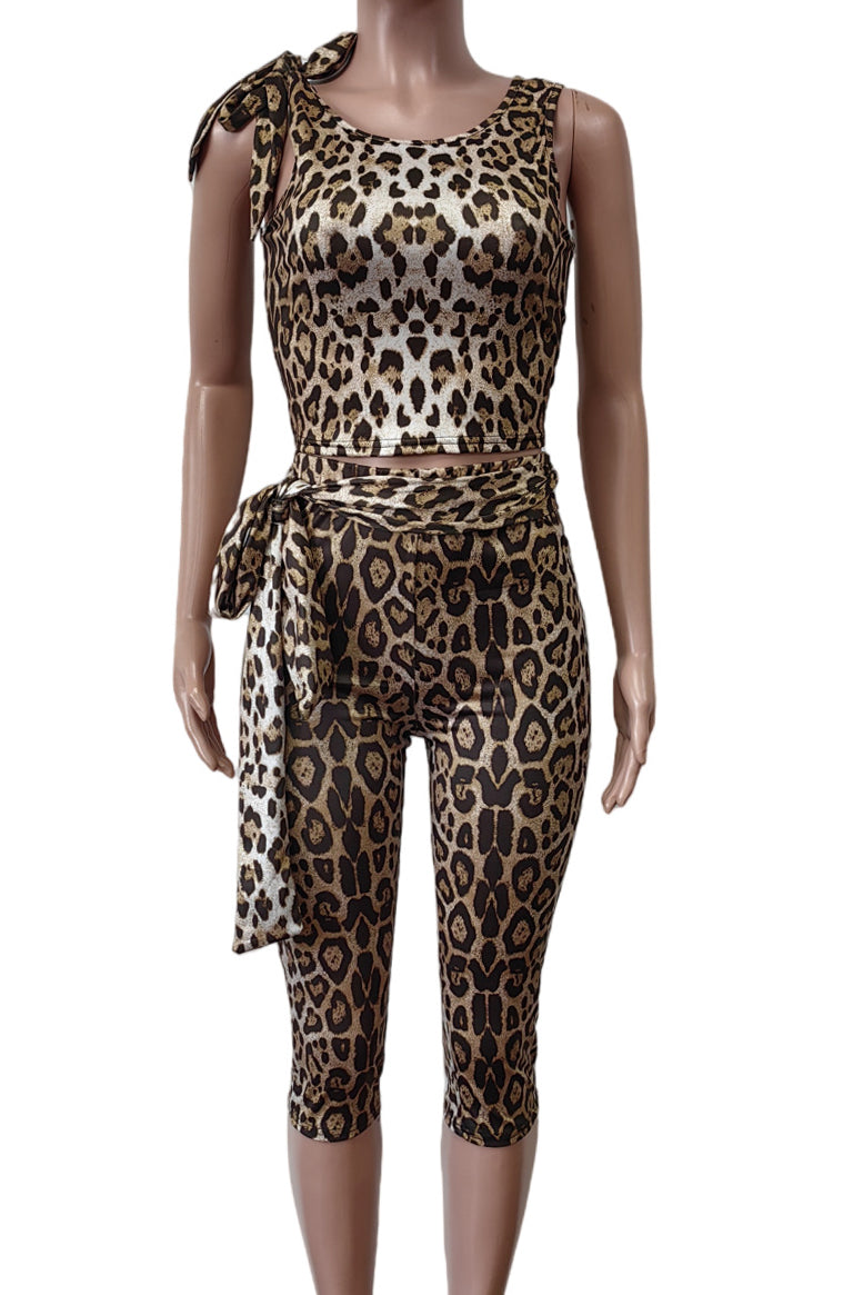 Leopard Top Cropped Pants Set