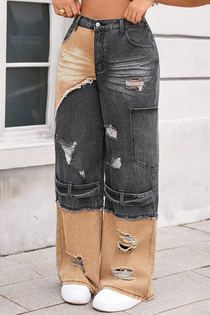 Vintage Patchwork Ripped Utility Cargo Jeans