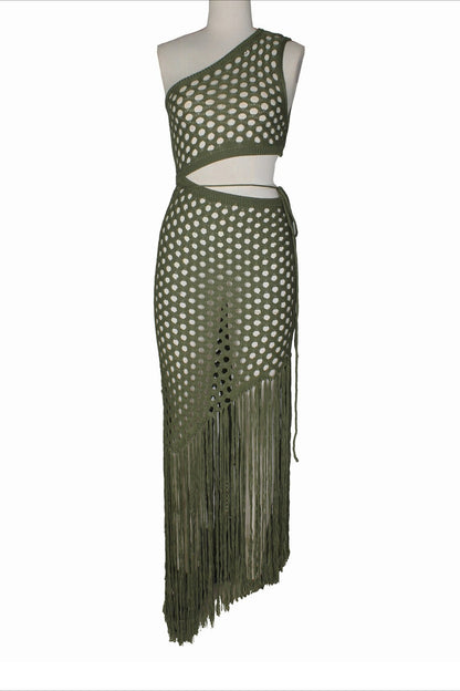 One-Shoulder Crochet Cutout Maxi Dress