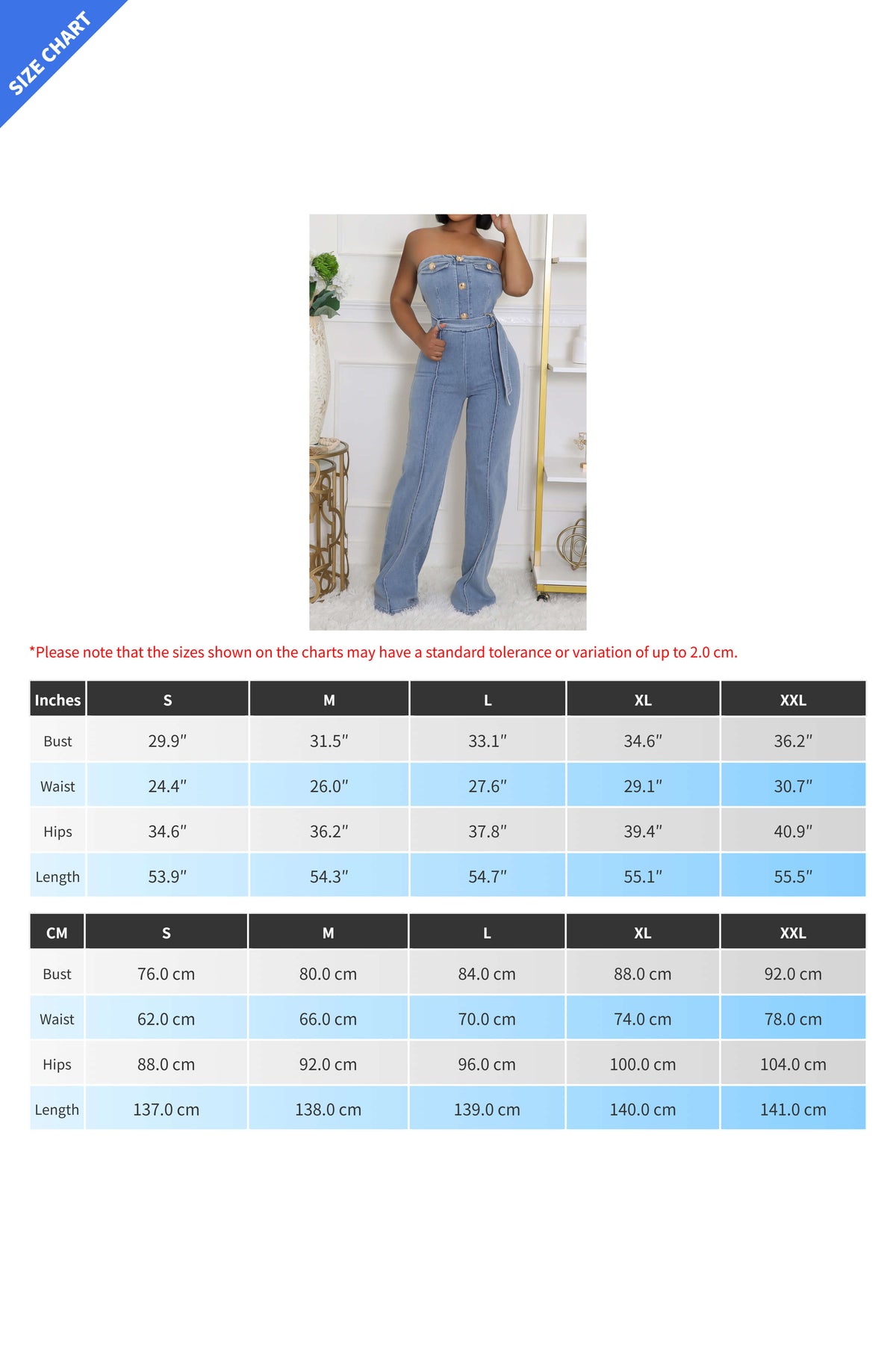 Strapless Slim Fit Washed Denim Jumpsuit