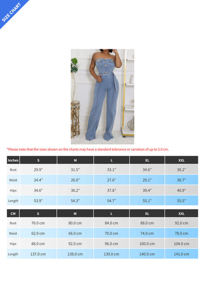 Strapless Slim Fit Washed Denim Jumpsuit