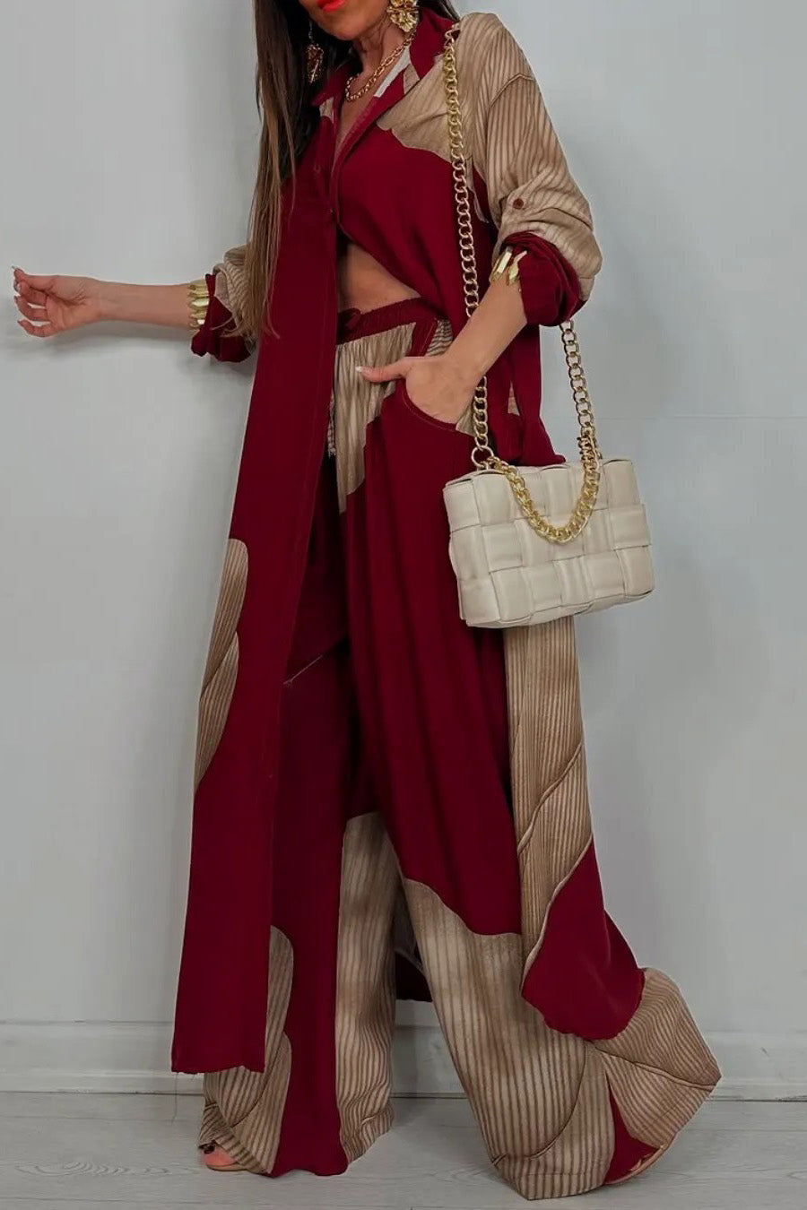 Colorblock Loose Shirt & Pants Set