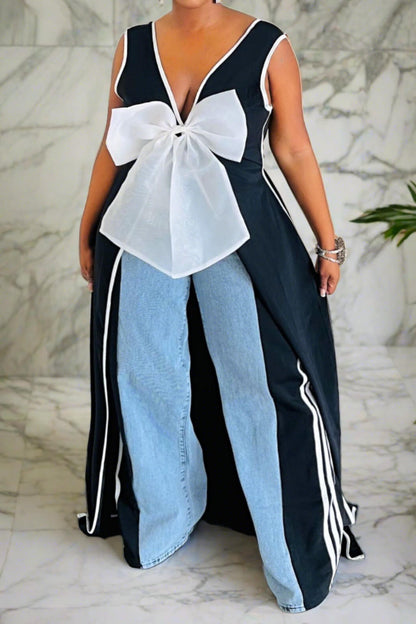 Bow Deep V Neck Slit Maxi Dresses