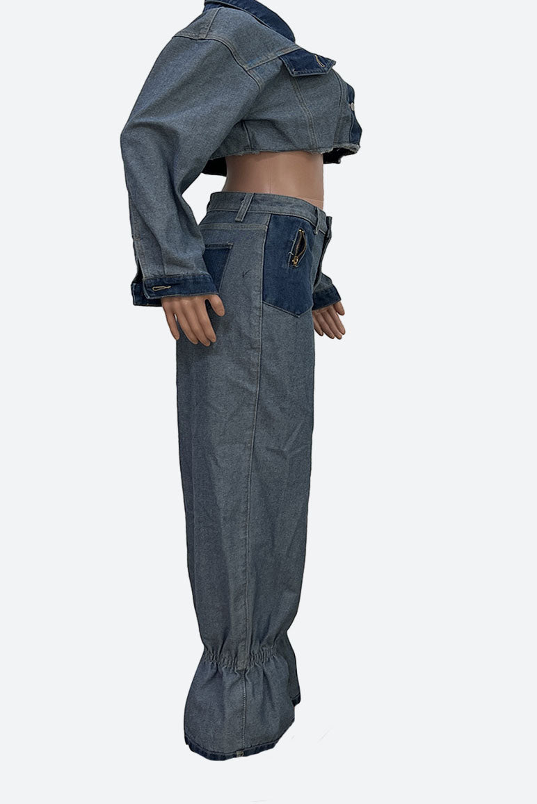 Contrast Cropped Jacket & Pant Set