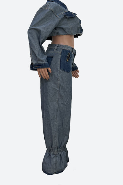 Contrast Cropped Jacket & Pant Set