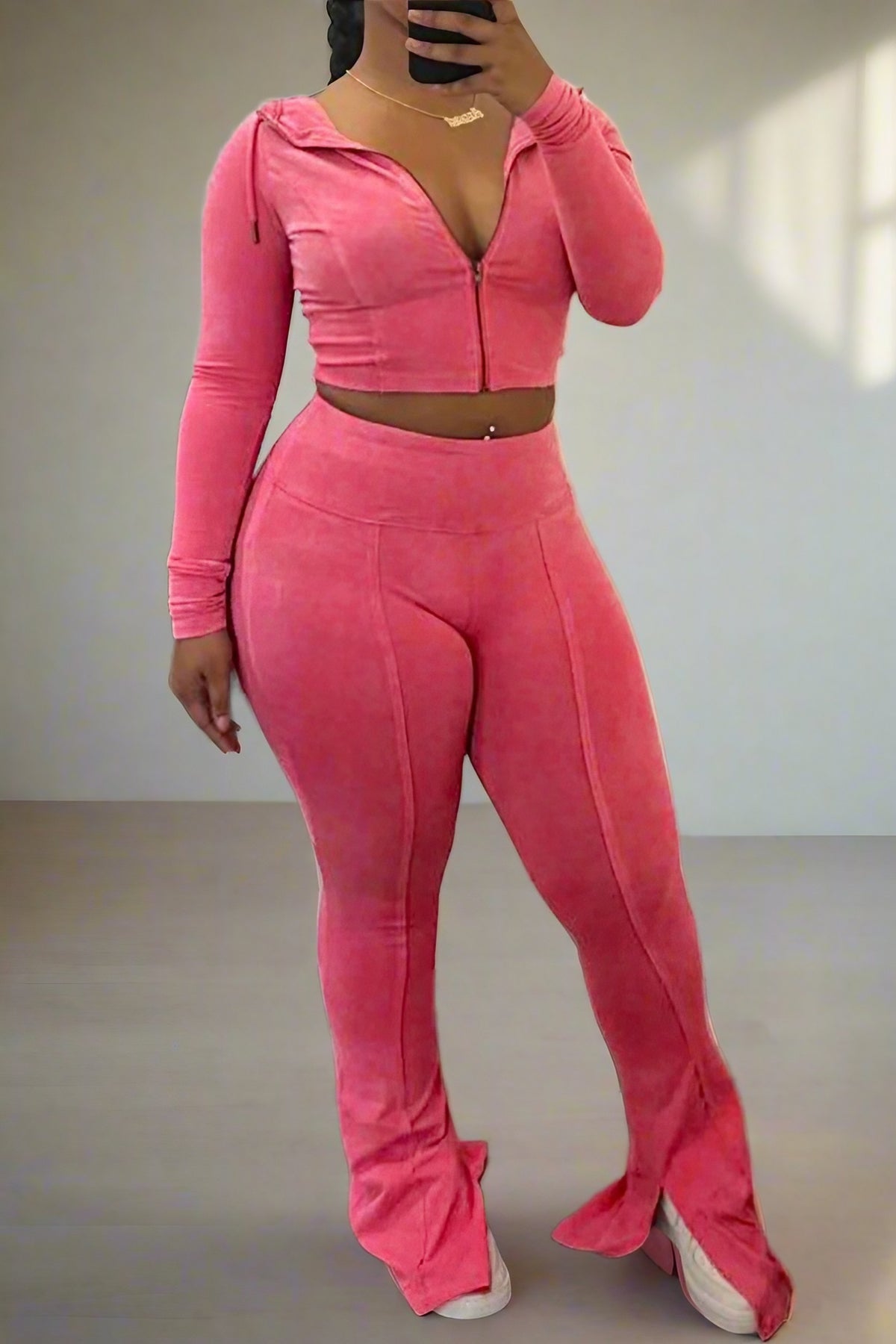 Washed Distressed Hooded Flare Pant Sets