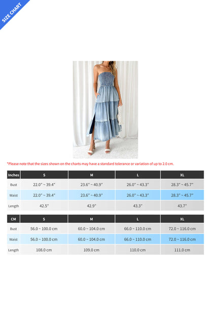 Strapless Side Slit Layered Denim Dress