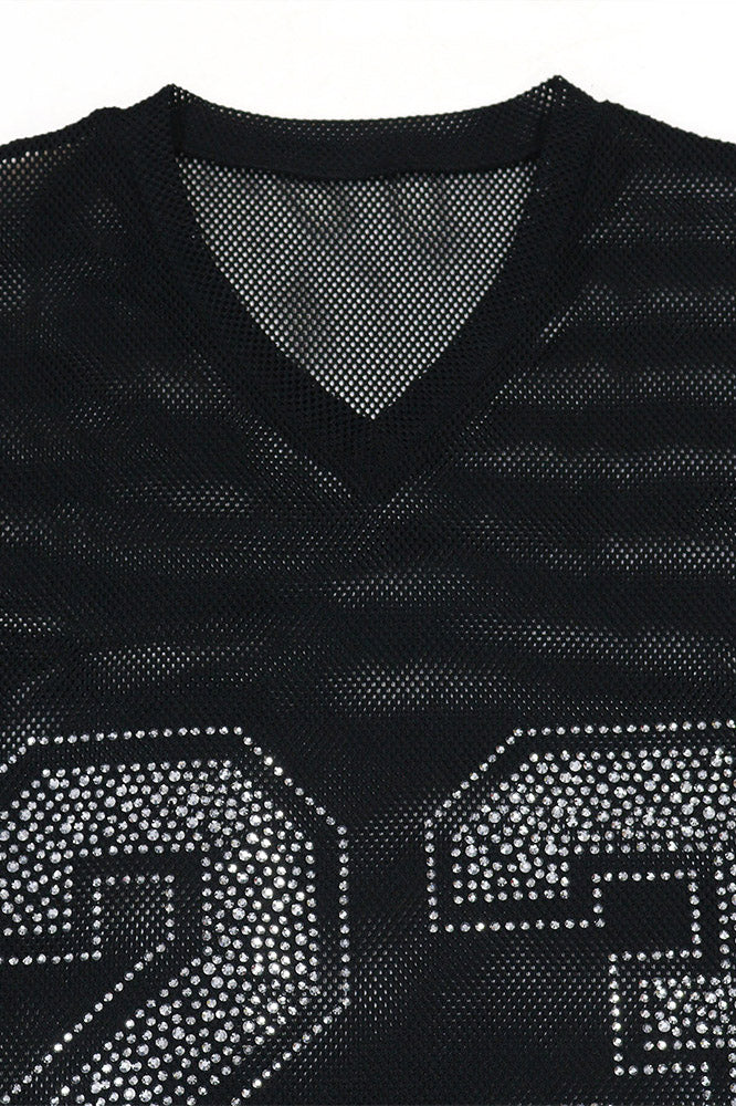Rhinestone 23 Sheer Mesh Jersey Tunic