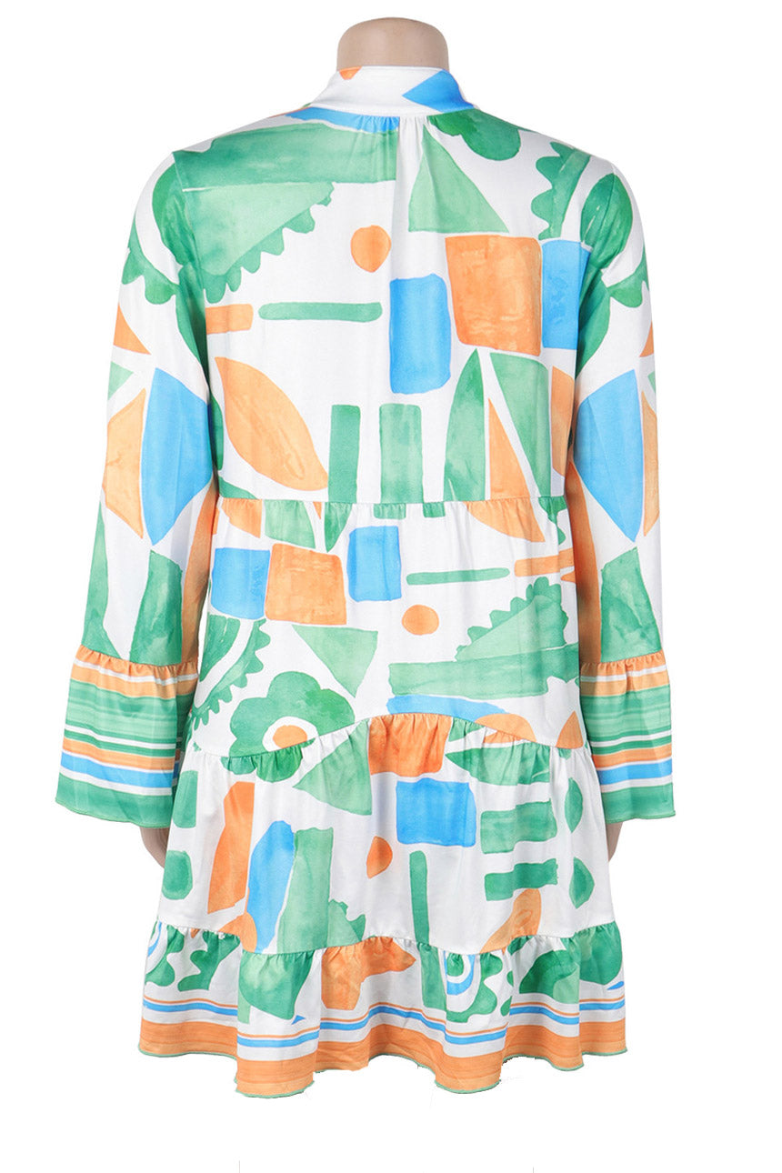 Floral Print V-Neck Colorblock Midi Dress