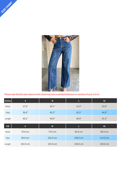 Studded Curved Seam High Waist Wide Leg Jeans
