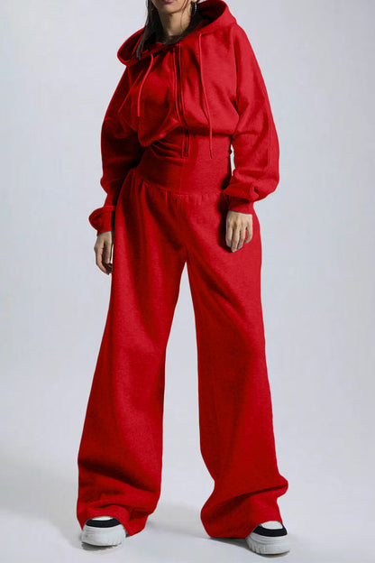 Hooded Drawstring Wide Leg Jumpsuit