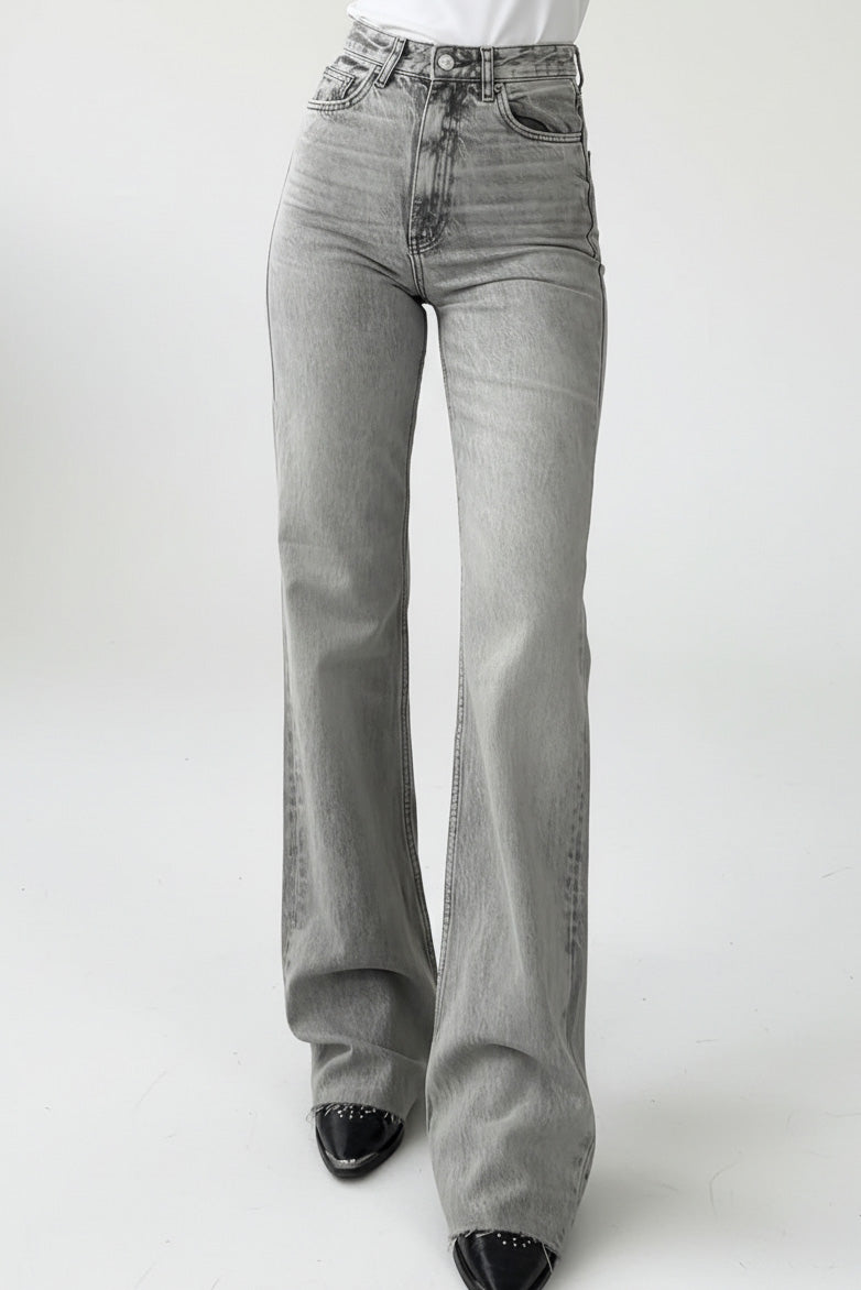 High Waist Washed Straight Leg Jeans