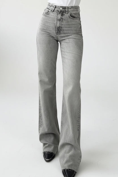 High Waist Washed Straight Leg Jeans
