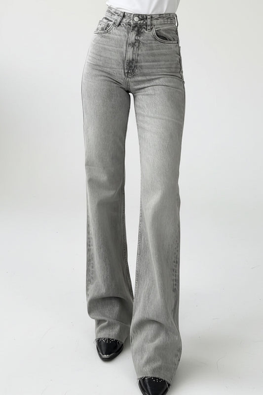 High Waist Washed Straight Leg Jeans
