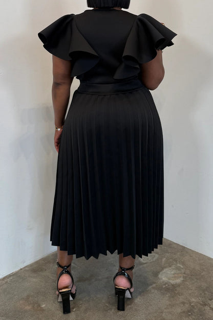 Plus Size Ruffle Sleeve Pleated Dress
