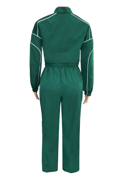 Contrast Piping Zip Pant Set