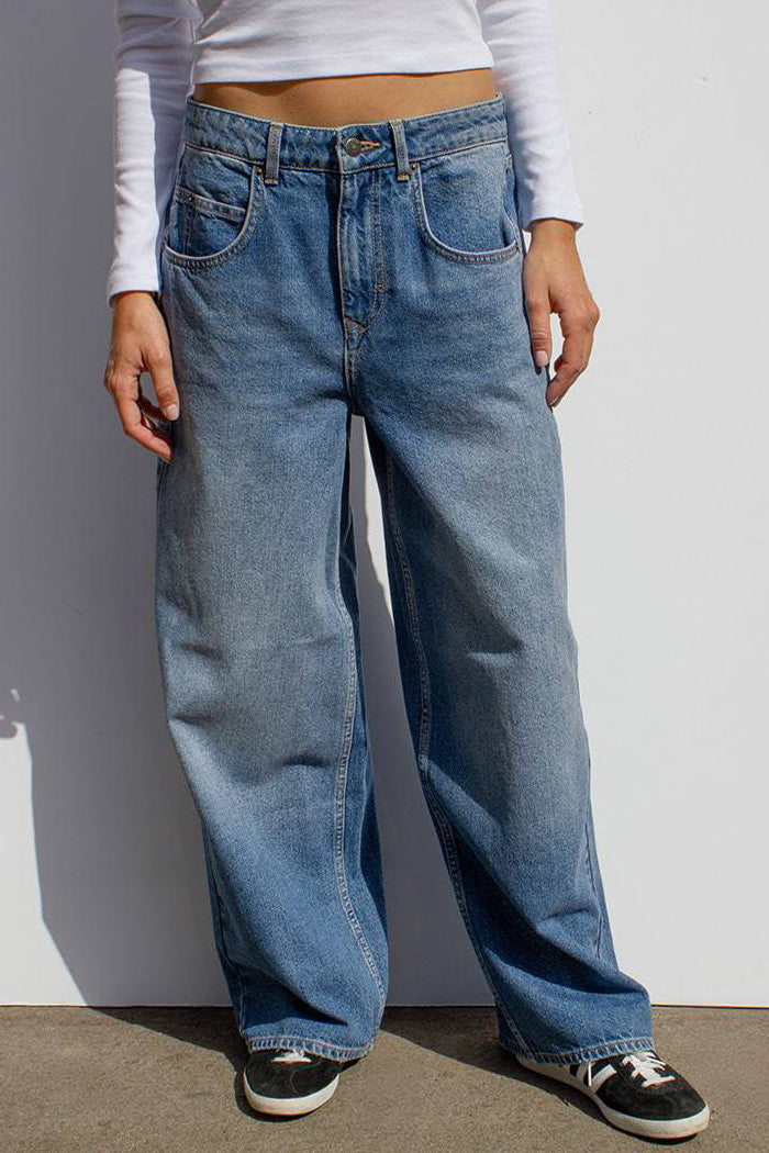 High Waist Vintage Wash Straight Leg Jeans
