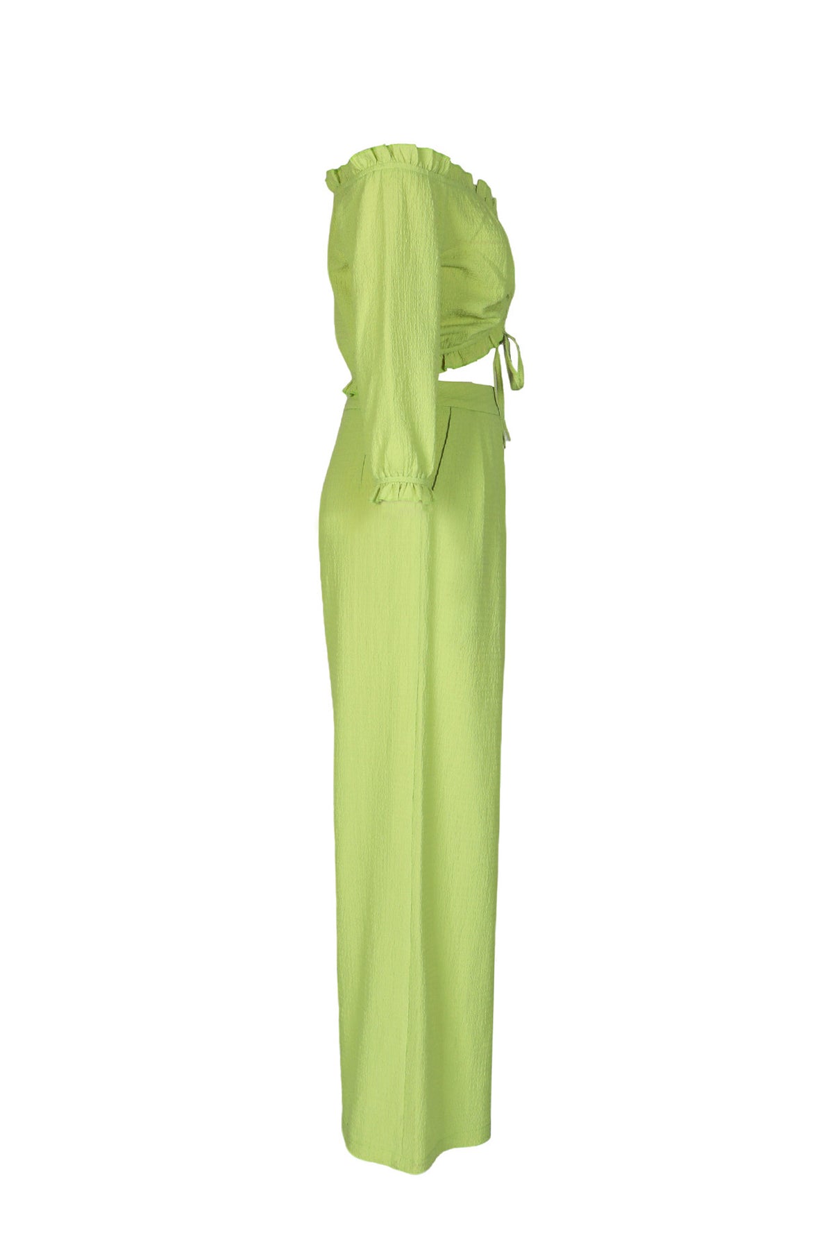 Textured Off-Shoulder Ruched Top & Wide Leg Pants Set