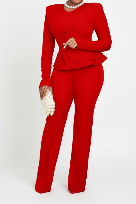 Ruffle Hem Blouse & Pants Set