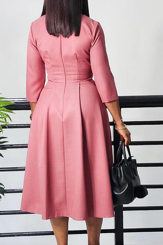 Elegant Solid Pleated Dress