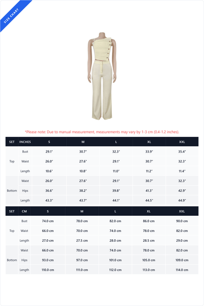 Asymmetrical Button Cami Pant Set