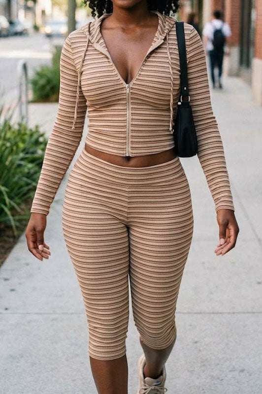 Striped Zip Hoodie & Foldover Capri Pants Set