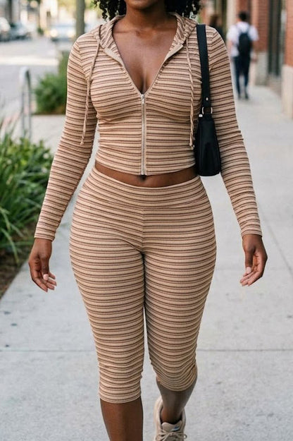 Striped Zip Hoodie & Foldover Capri Pants Set