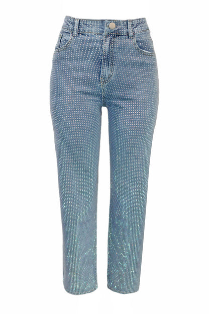Rhinestone Straight-Leg Denim Jeans