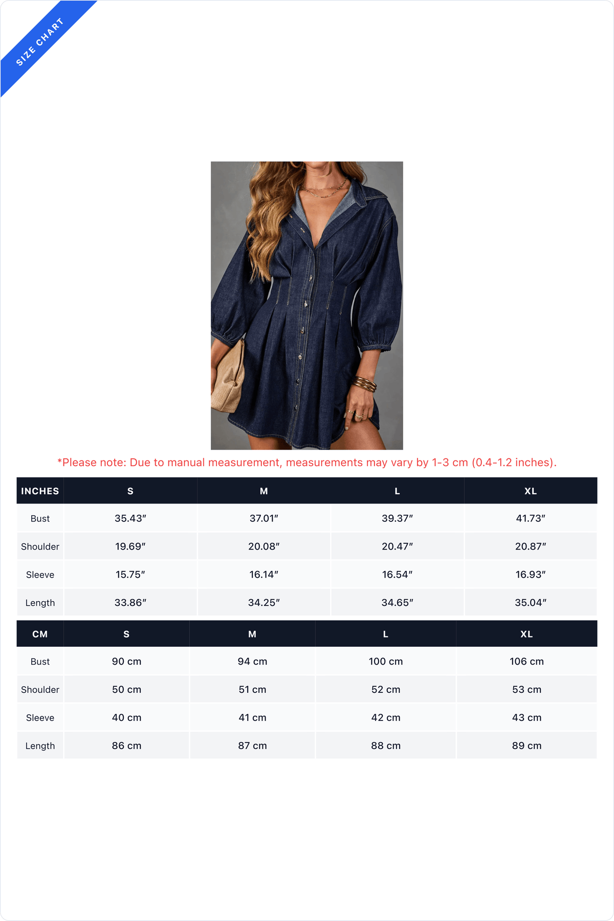 Puff-Sleeve Denim Mini Shirt Dress
