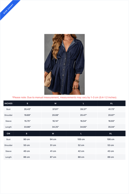 Puff-Sleeve Denim Mini Shirt Dress