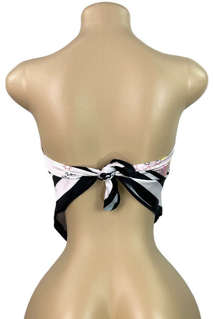 Printed Strapless Scarf Top with Tie Back